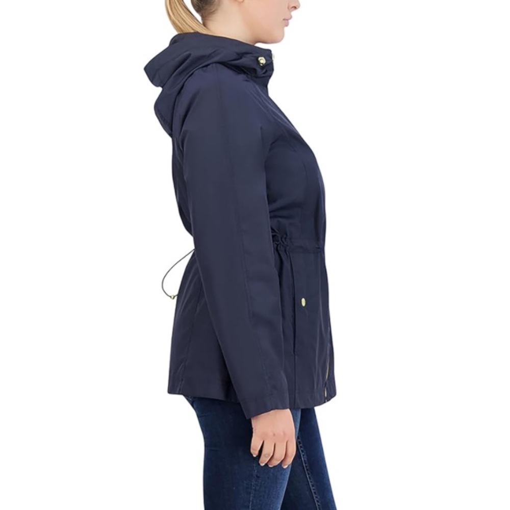 Cole Haan Navy blue hooded rain windbreaker jacket New cinched XL packable - Picture 2 of 10